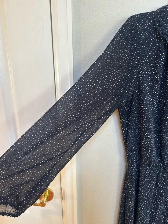 Ann Taylor LOFT Navy and White Printed Ruffle Long Sleeve Dress with belt - Picture 5 of 10